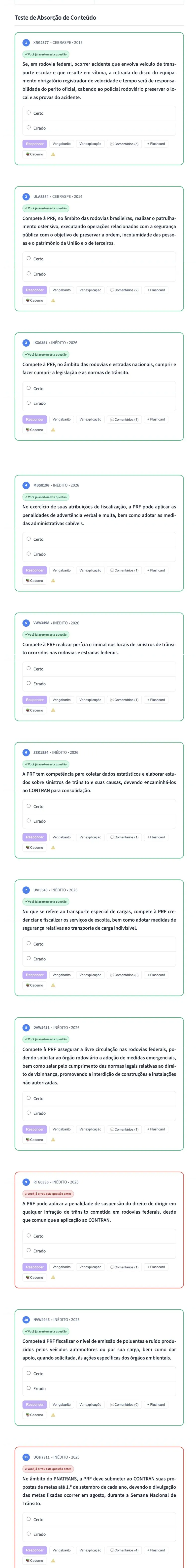 As 11 questões do Teste de Absorção de Conteúdo da aula, da Cebraspe e inéditas